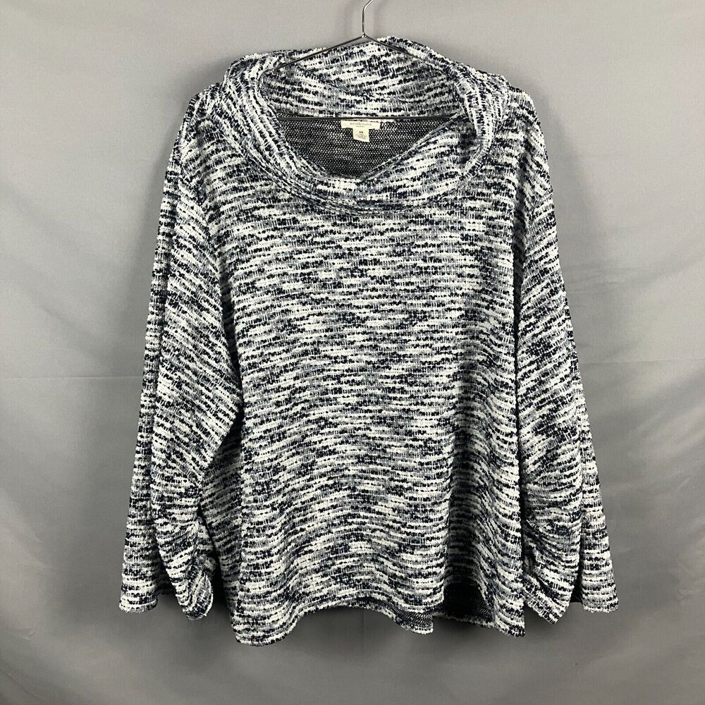 Westbound Sweater Women 3X Black White Cowl Neck 3/4 Sleeve Knit Pullover Stripe